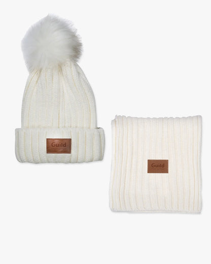 LEEMAN™ Ribbed Knit Winter Duo - White