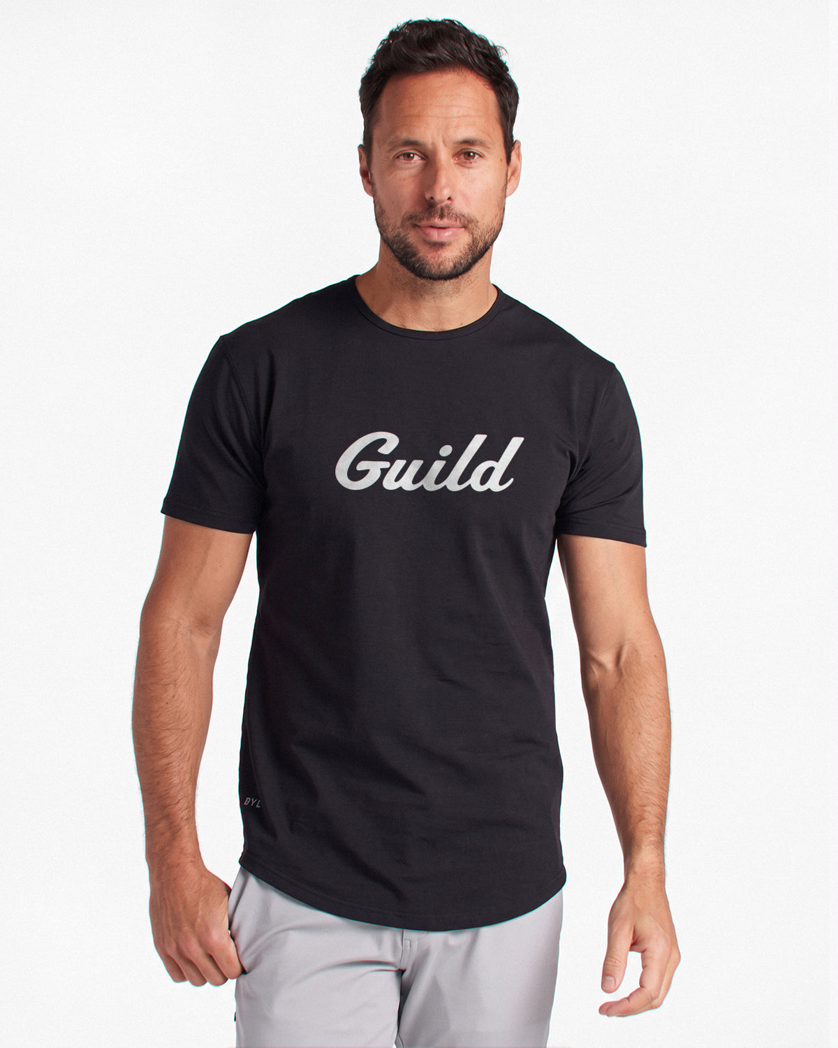 Guild x BYLT Men’s Drop-Cut LUX Tee in Black — front