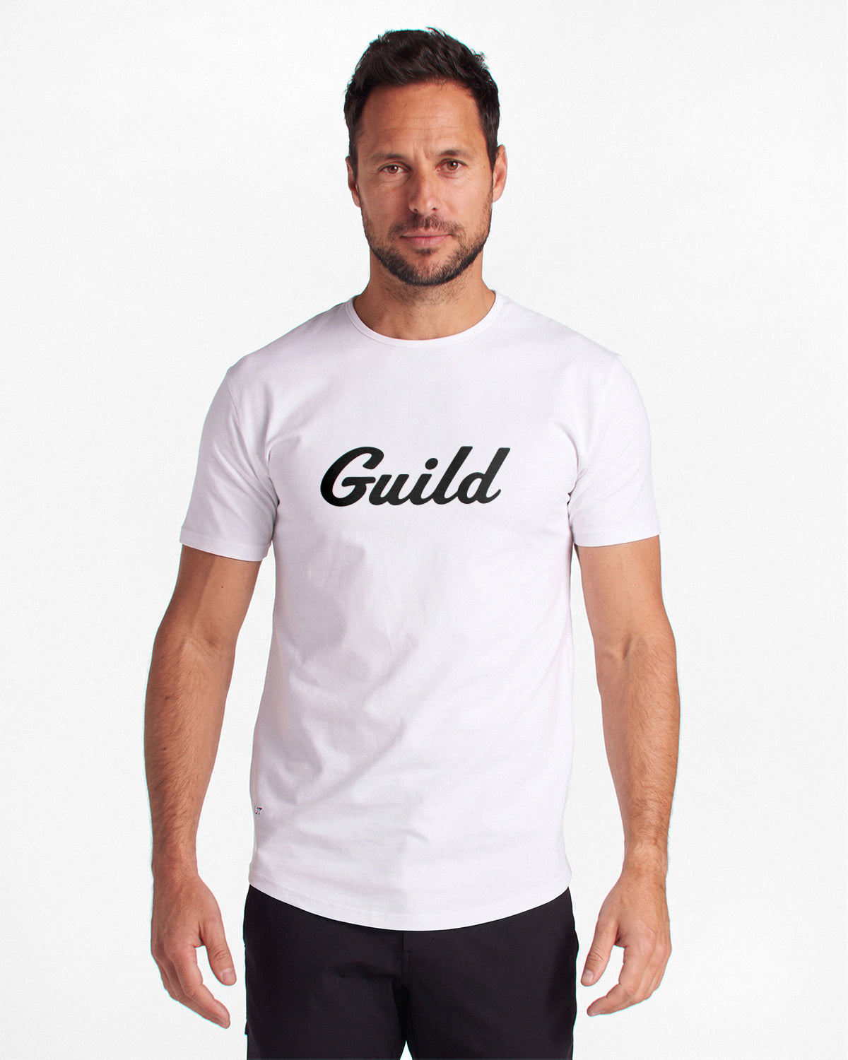 Guild x BYLT Men’s Drop-Cut LUX Tee in White — front
