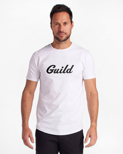 Guild x BYLT Men’s Drop-Cut LUX Tee in White — front