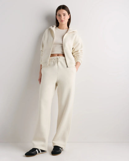 Linen White full-zip fleece hoodie — front alternate