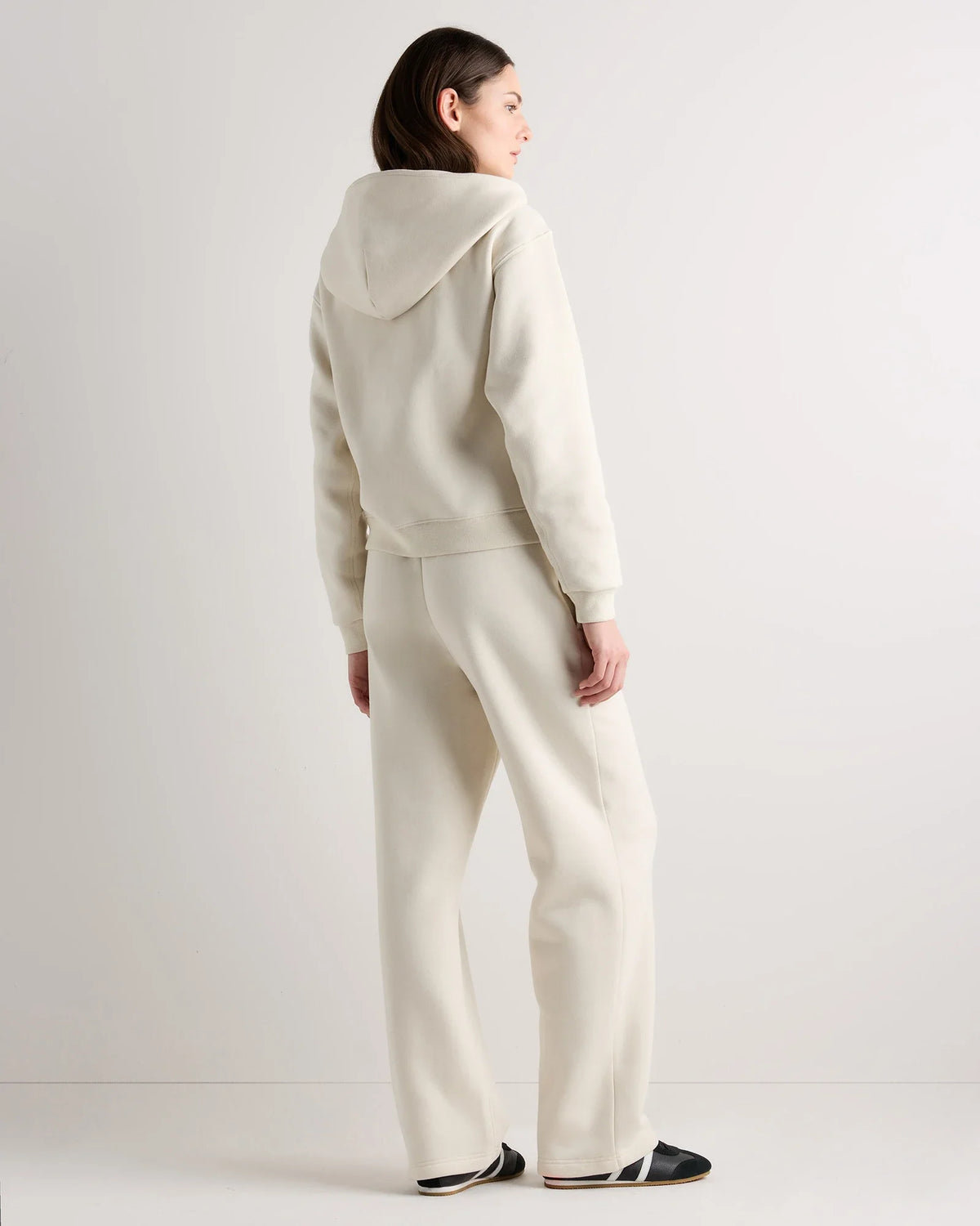 Linen White full-zip fleece hoodie — lifestyle view