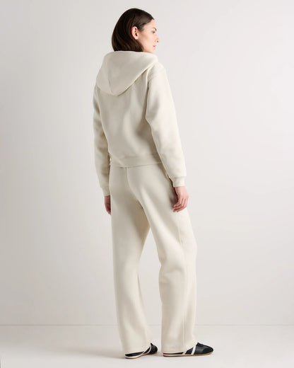 Linen White full-zip fleece hoodie — lifestyle view