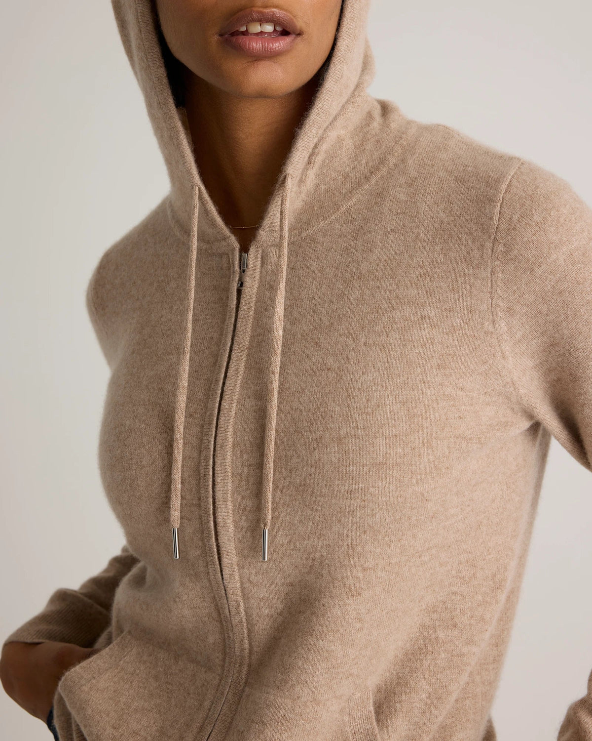Oatmeal cashmere hoodie alternate view