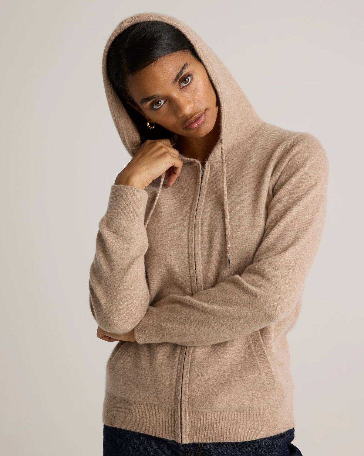 Oatmeal cashmere hoodie back view